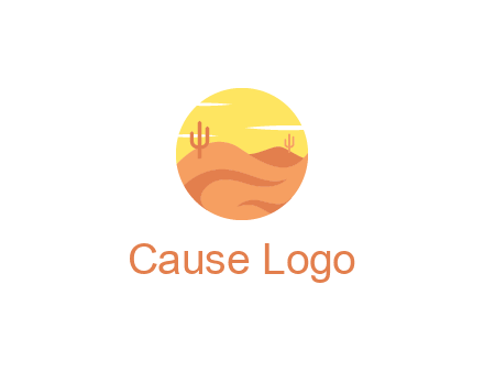 circular logo showing a desert landscape with cactus