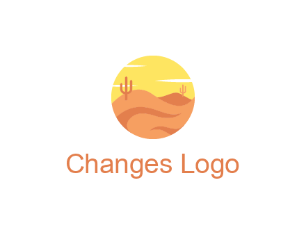 circular logo showing a desert landscape with cactus
