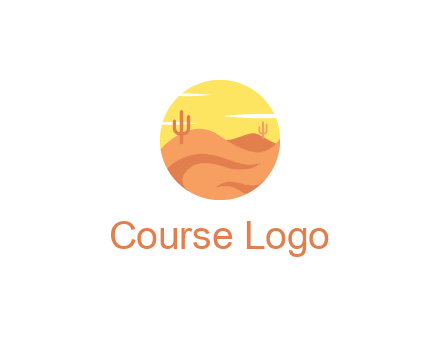 circular logo showing a desert landscape with cactus