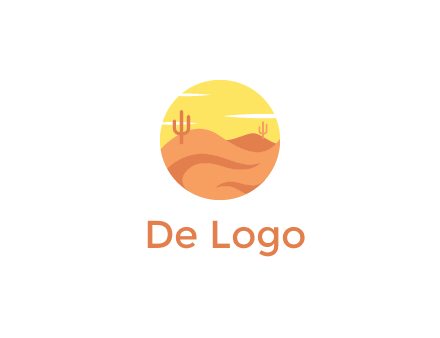 circular logo showing a desert landscape with cactus