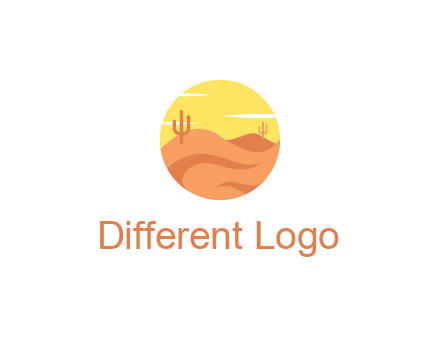 circular logo showing a desert landscape with cactus