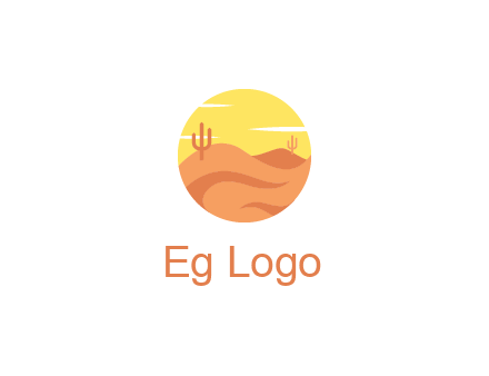 circular logo showing a desert landscape with cactus