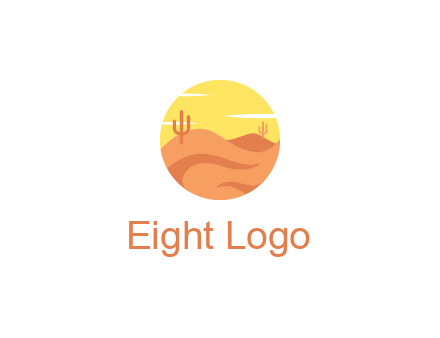 circular logo showing a desert landscape with cactus