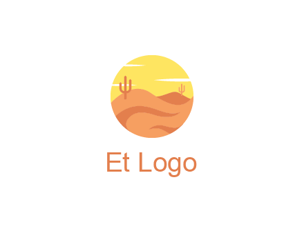 circular logo showing a desert landscape with cactus