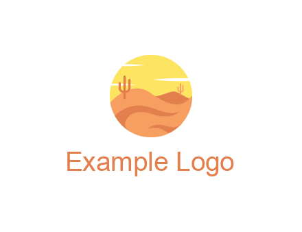 circular logo showing a desert landscape with cactus
