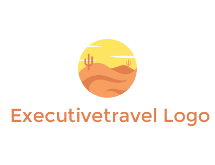 circular logo showing a desert landscape with cactus