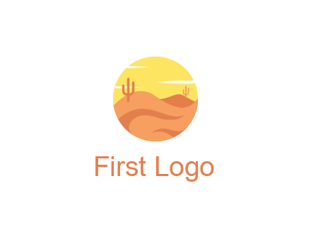 circular logo showing a desert landscape with cactus