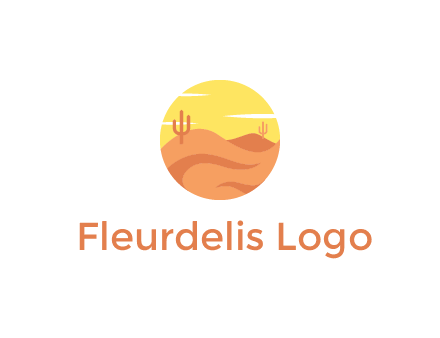 circular logo showing a desert landscape with cactus
