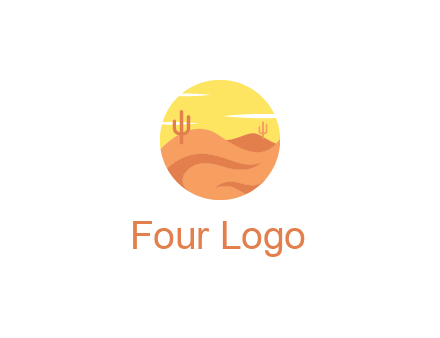 circular logo showing a desert landscape with cactus