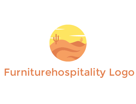 circular logo showing a desert landscape with cactus