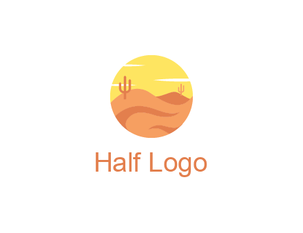 circular logo showing a desert landscape with cactus