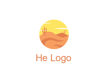 circular logo showing a desert landscape with cactus
