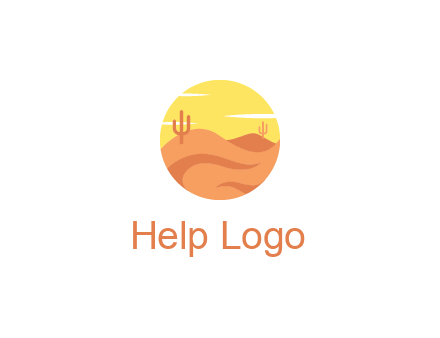 circular logo showing a desert landscape with cactus