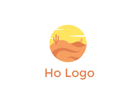 circular logo showing a desert landscape with cactus