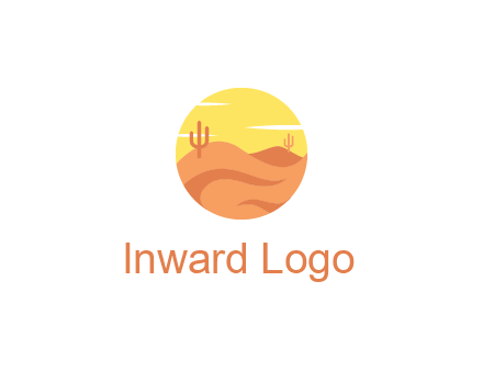 circular logo showing a desert landscape with cactus