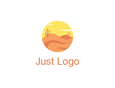 circular logo showing a desert landscape with cactus