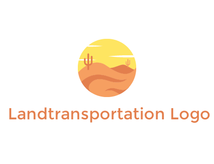 circular logo showing a desert landscape with cactus