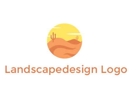 circular logo showing a desert landscape with cactus