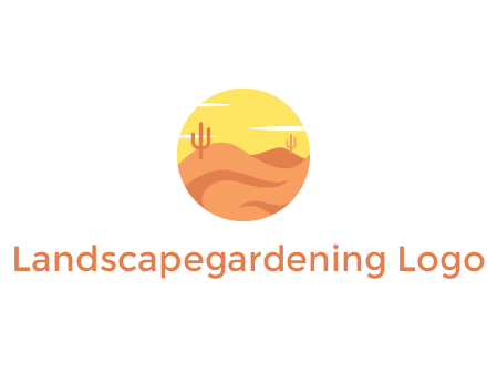 circular logo showing a desert landscape with cactus