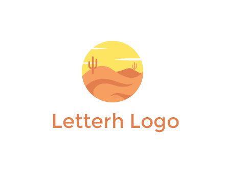 circular logo showing a desert landscape with cactus