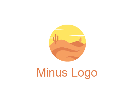 circular logo showing a desert landscape with cactus