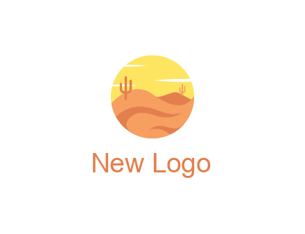 circular logo showing a desert landscape with cactus
