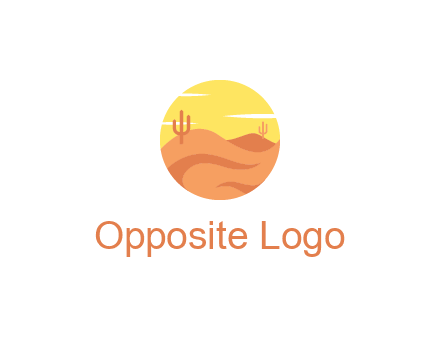 circular logo showing a desert landscape with cactus