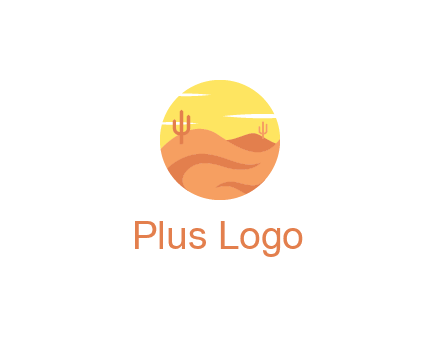circular logo showing a desert landscape with cactus