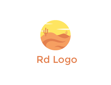 circular logo showing a desert landscape with cactus