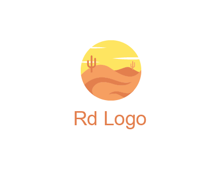 circular logo showing a desert landscape with cactus