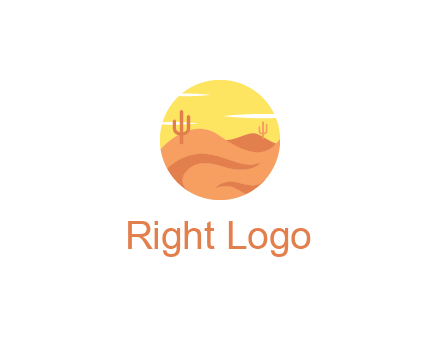 circular logo showing a desert landscape with cactus