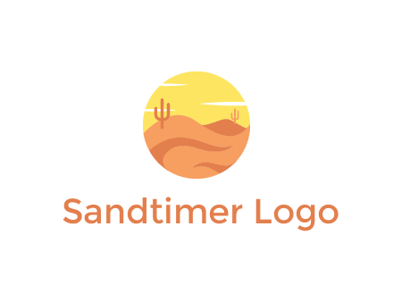 circular logo showing a desert landscape with cactus