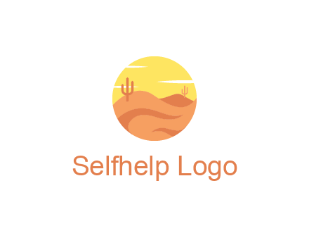 circular logo showing a desert landscape with cactus