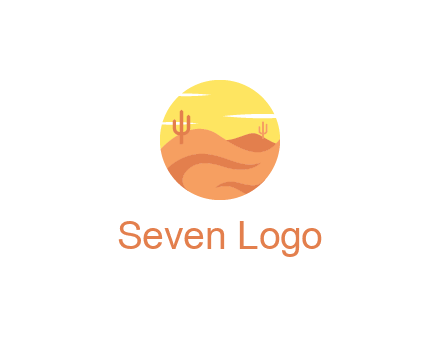 circular logo showing a desert landscape with cactus