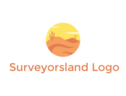 circular logo showing a desert landscape with cactus