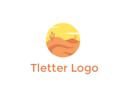 circular logo showing a desert landscape with cactus
