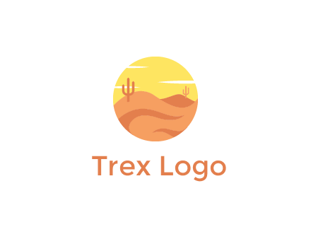 circular logo showing a desert landscape with cactus