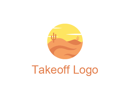 circular logo showing a desert landscape with cactus