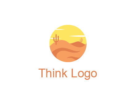 circular logo showing a desert landscape with cactus