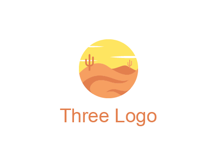 circular logo showing a desert landscape with cactus