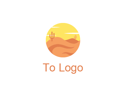 circular logo showing a desert landscape with cactus