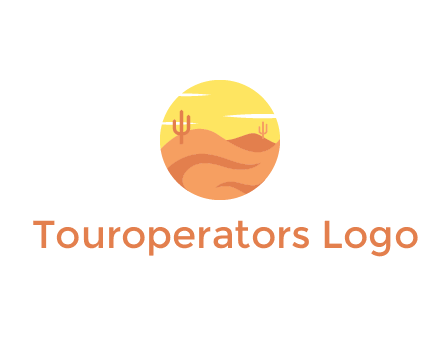 circular logo showing a desert landscape with cactus