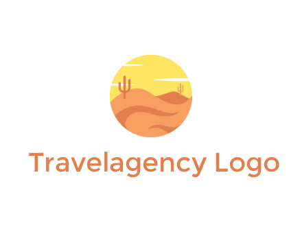 circular logo showing a desert landscape with cactus