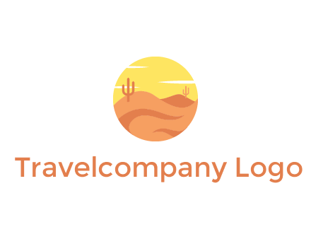 circular logo showing a desert landscape with cactus