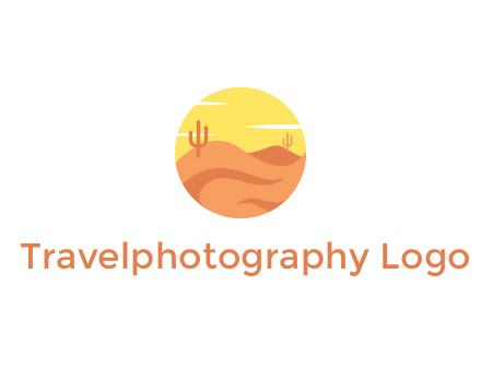 circular logo showing a desert landscape with cactus