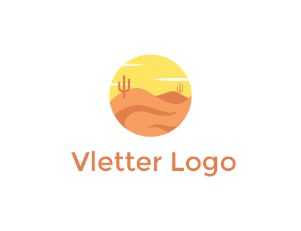 circular logo showing a desert landscape with cactus