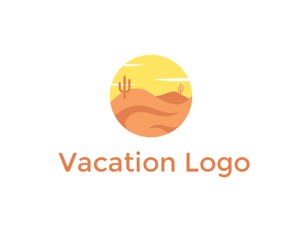 circular logo showing a desert landscape with cactus