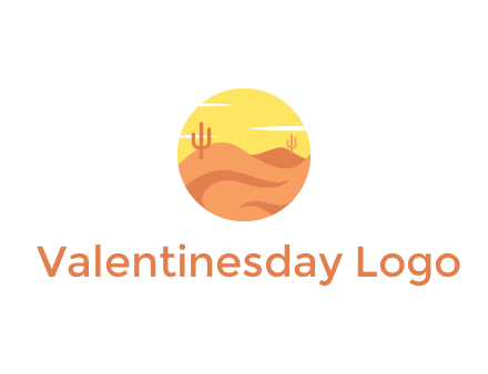 circular logo showing a desert landscape with cactus