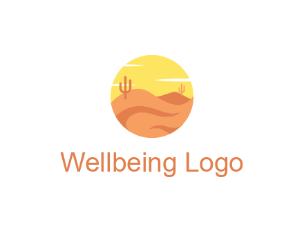 circular logo showing a desert landscape with cactus