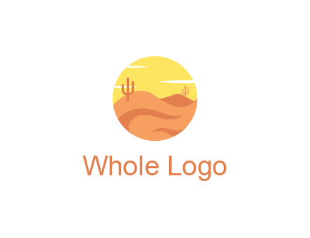 circular logo showing a desert landscape with cactus